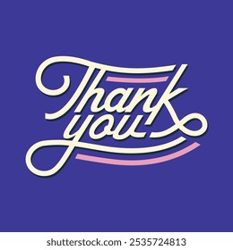 Thank you handwriting lettering greeting card vector illustration. Thank you logo for Thanksgiving banner headline. Signature style calligraphy isolated on blue background. Sticker, label, tag
