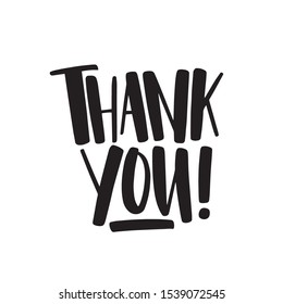 Thank you handwritten black vector lettering. Gratitude ink phrase isolated on white background. Thankfulness and appreciation saying. Greeting card hand drawn decorative design element.