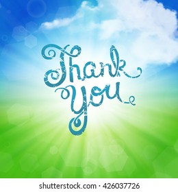Thank you handwritten, brush pen lettering over black background, vector illustration