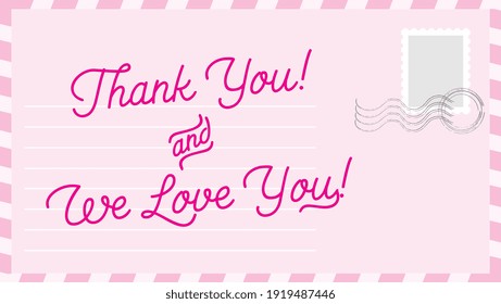 Thank you handwritten calligraphic text message and postcard stock illustration