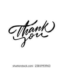 Thank You handwritten calligraphy phrase. Dialog message sign black color vector art. Isolated on white background.