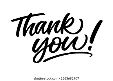 Thank you handwritten calligraphy text with exclamation mark in black ink on a white background, perfect for greeting cards, social media, and business appreciation designs