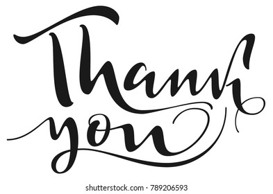 Thank you handwritten calligraphy text isolated on white. Black vector illustration