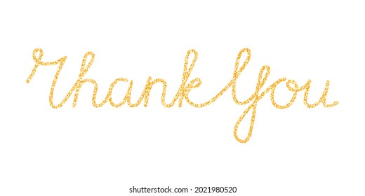 Thank You handwritten continuous gold line inscription. Hand drawn lettering glitter golden text on white background. Thank You calligraphy, brush painted letters. Vector illustration