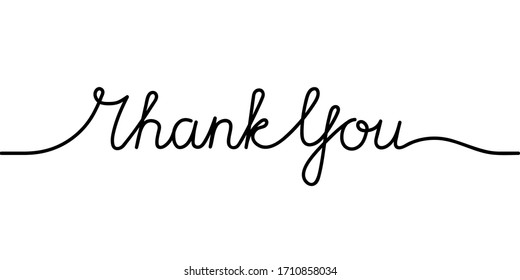 Thank You handwritten continuous line inscription. Hand drawn lettering black text on white background. Thank You calligraphy, brush painted letters. Vector illustration