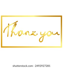 Thank you, handwritten golden color text with rectangle frame, vector illustration.