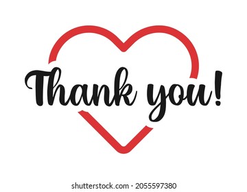 Thank you handwritten with heart symbol vector calligraphy on white background.