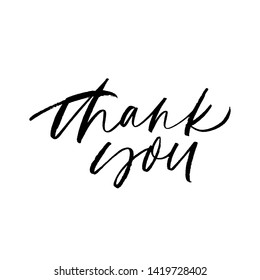 Thank you handwritten ink pen vector lettering. Gratitude expression, polite saying. Thanksgiving greeting card, postcard decorative calligraphy. Thanks, polite phrase. Kindness appreciation