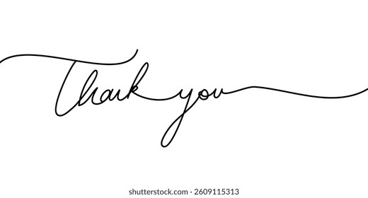 Thank You handwritten inscription Continuous thin line. One line drawing of phrase vector illustration for t-shirt, slogan design print graphics style