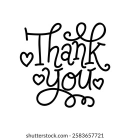 Thank You handwritten inscription. Hand drawn lettering. Thank You calligraphy. Thank you text.