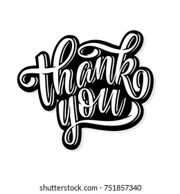 Thank You handwritten inscription. Hand drawn lettering for cards, banners, posters. Vector illustration.