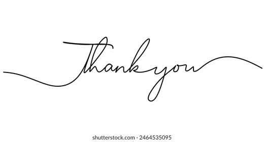 Thank You handwritten inscription. One line drawing of phrase hand writing calligraphy card lettering isolated on white background.