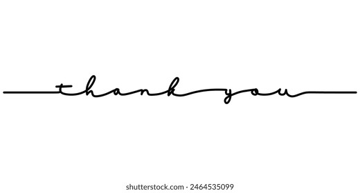 Thank You handwritten inscription. One line drawing of phrase hand writing calligraphy card lettering isolated on white background.