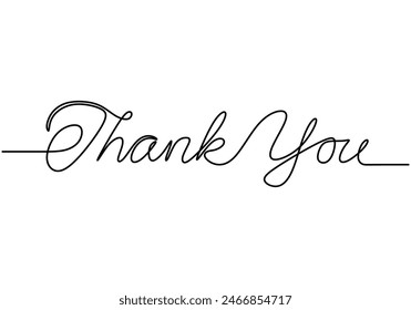 Thank you handwritten inscription. One line drawing of phrase hand writing calligraphy card lettering isolated on white background.