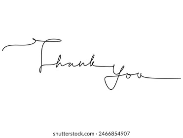 Thank you handwritten inscription. One line drawing of phrase hand writing calligraphy card lettering isolated on white background.