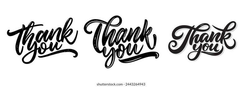 Thank You handwritten inscription. Set Hand drawn lettering. Thank You calligraphy. Thank you card. Vector illustration.