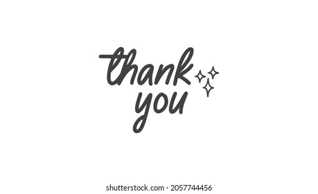 Thank you handwritten inscription with sparkles. Hand drawn lettering. Thanks calligraphic message design. Vector illustration.