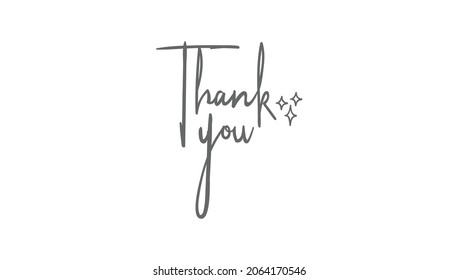 Thank you handwritten inscription with sparkles. Hand drawn lettering. Thanks calligraphic message design. Vector illustration.