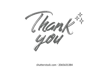 Thank you handwritten inscription with sparkles. Hand drawn lettering. Thanks calligraphic message design. Vector illustration.