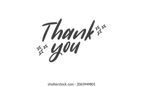 Thank you handwritten inscription with sparkles. Hand drawn lettering. Thanks calligraphic message design. Vector illustration.