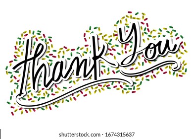 Thank You handwritten inscription, Text Thank you on white background with confetti, Vector illustration design for greeting, banner,
