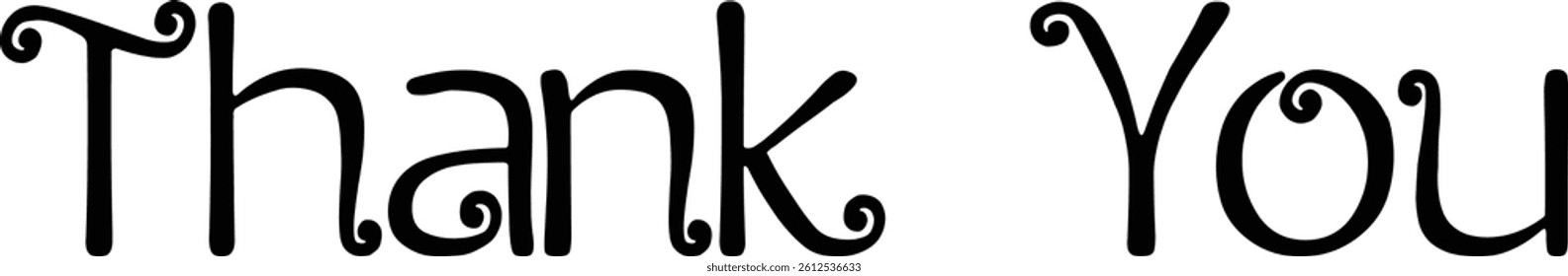Thank you handwritten isolated black text on white background. Hand drawn lettering style calligraphy.