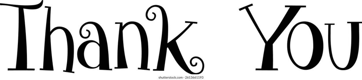 Thank you handwritten isolated black text on white background. Hand drawn lettering style calligraphy..eps