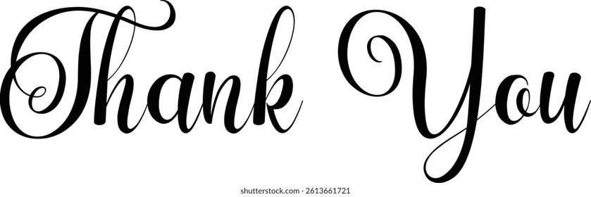 Thank you handwritten isolated black text on white background. Hand drawn lettering style calligraphy..eps