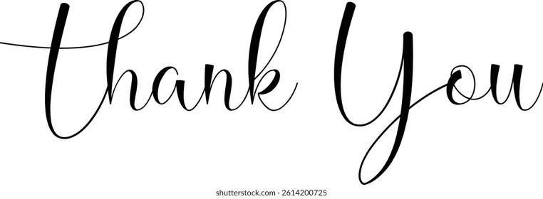 Thank you handwritten isolated black text on white background. Hand drawn lettering style calligraphy..eps
