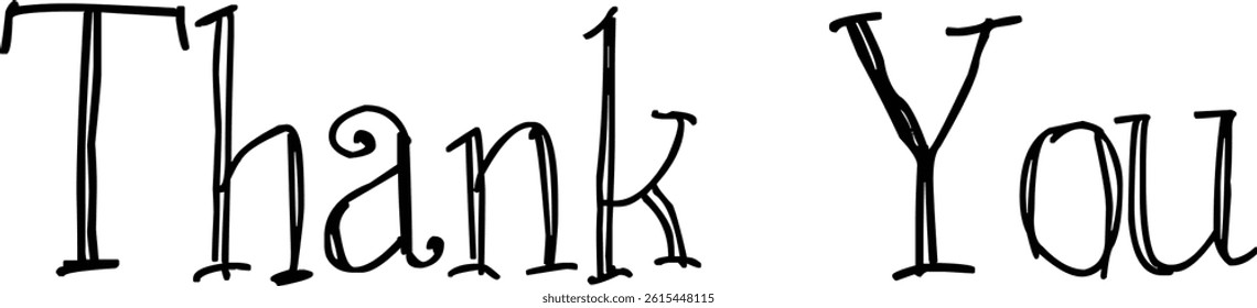 Thank you handwritten isolated black text on white background. Hand drawn lettering style calligraphy.eps
