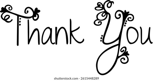 Thank you handwritten isolated black text on white background. Hand drawn lettering style calligraphy..eps