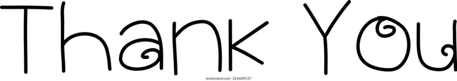 Thank you handwritten isolated black text on white background. Hand drawn lettering style calligraphy. 