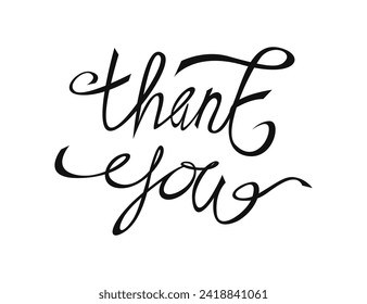 Thank you handwritten isolated on white background. Hand drawn lettering style calligraphy. Thank you card isolated Hand drawn lettering style