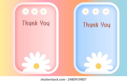 Thank You handwritten isolated on a Blue and pink background. Hand-drawn lettering style, Flower. vector Illustration