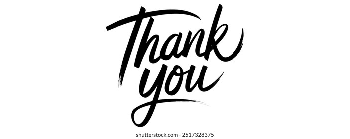 Thank you handwritten isolated on white background. Hand drawn lettering style calligraphy.