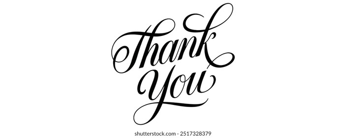 Thank you handwritten isolated on white background. Hand drawn lettering style calligraphy.
