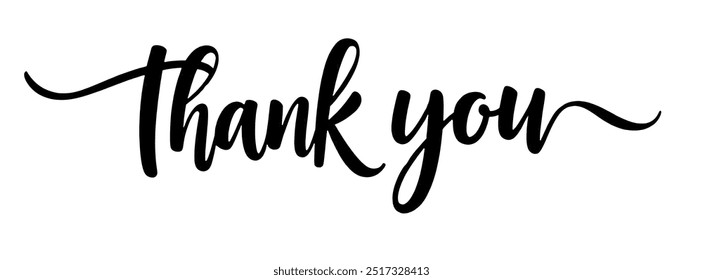 Thank you handwritten isolated on white background. Hand drawn lettering style calligraphy.