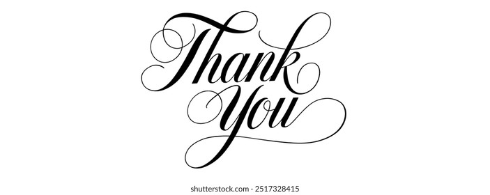 Thank you handwritten isolated on white background. Hand drawn lettering style calligraphy.