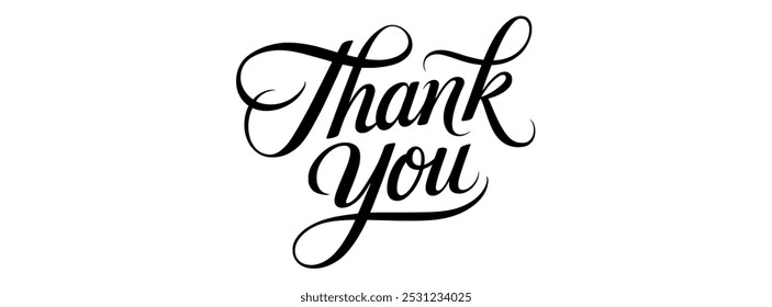 Thank you handwritten isolated on white background. Hand drawn lettering style calligraphy.