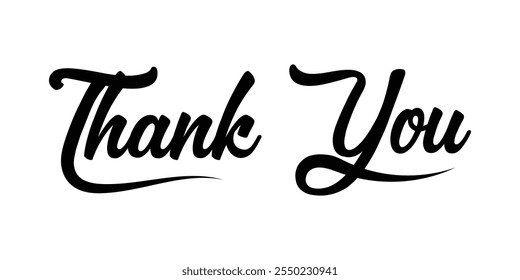 Thank You handwritten isolated on white background. Hand drawn lettering style, one line drawing, signature, calligraphy, monoline. Thank you calligraphy.