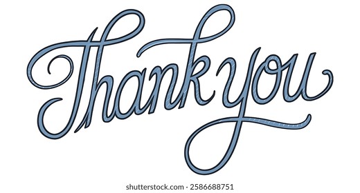 Thank you handwritten isolated on white background. Hand drawn lettering style calligraphy.