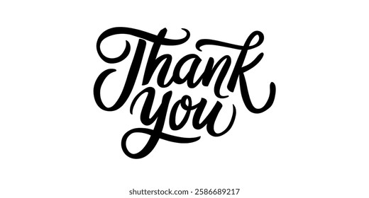 Thank you handwritten isolated on white background. Hand drawn lettering style calligraphy.