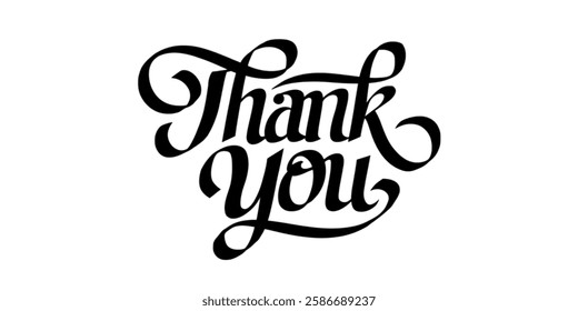 Thank you handwritten isolated on white background. Hand drawn lettering style calligraphy.
