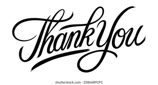 Thank you handwritten isolated on white background. Hand drawn lettering style calligraphy.