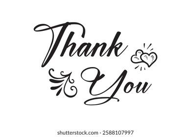 Thank You handwritten isolated on white background. Hand drawn lettering style, one line drawing, signature, calligraphy, monoline. vector Illustration.eps