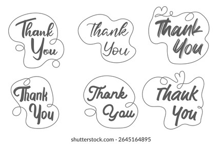 Thank You Handwritten Labels in One Line Style