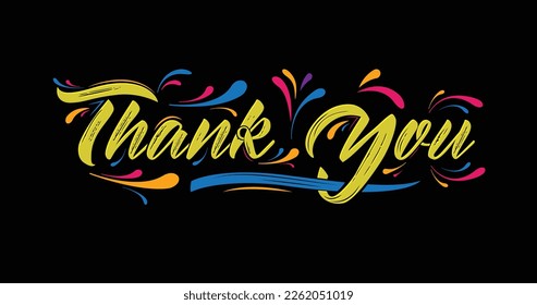 Thank you Handwritten lettering. Beautiful Calligraphic Lettering suitable for cards, banners, and covers. Vector illustration on the black background.
