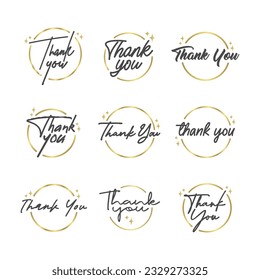 Thank you. Handwritten modern brush lettering inside a golden circle.
