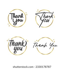 Thank you. Handwritten modern brush lettering inside a golden circle.