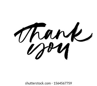 Thank you handwritten modern calligraphy. Vector hand drawn lettering. Brush painted letters. Ink illustration isolated on white background. Thank you card. 